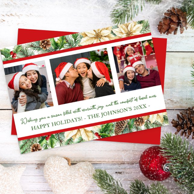 Tre fotopatfärgat botaniskt julkort (Three Photo Holiday card)