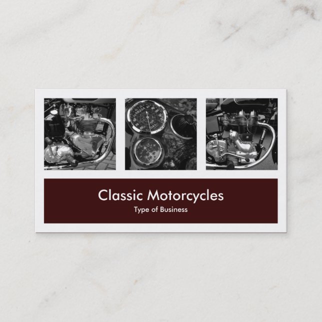 Tre fotoplus en - mörkbrunt visitkort (Framsida)