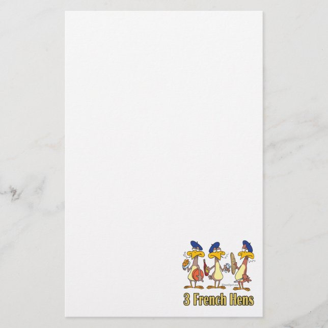 tre fransk Hönor 3:e dag av julklappar Brevpapper (Framsida)