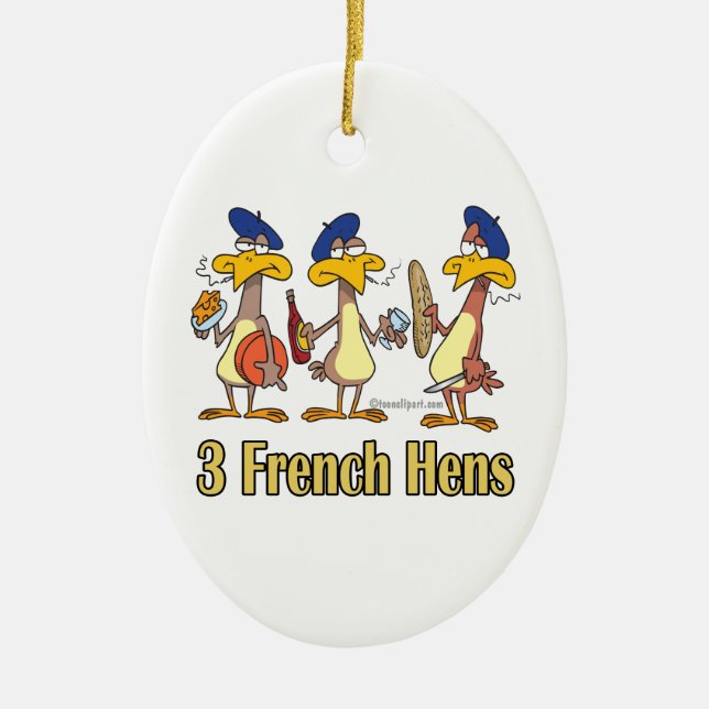 tre fransk Hönor 3:e dag av julklappar Julgransprydnad Keramik (Framsidan)