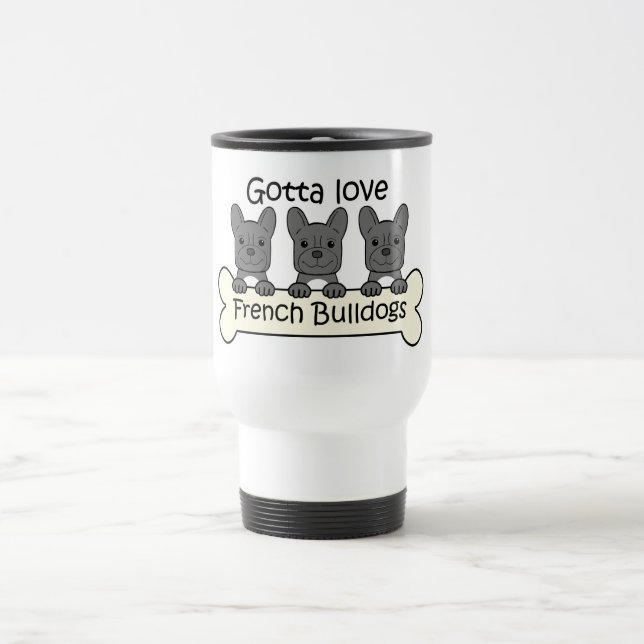 Tre franska bulldoggar resemugg (Center)