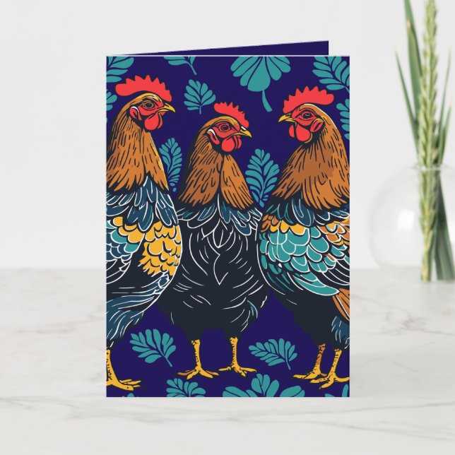 Tre franska hönor i stencilstil helgkort (Framsida)