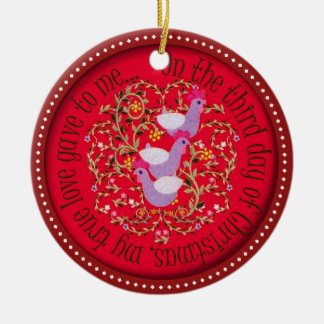 Tre franska hönor julgransprydnad keramik