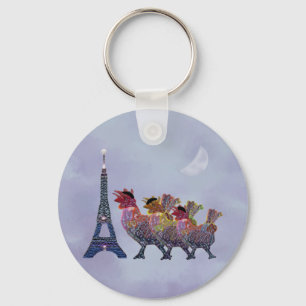 Tre franska hönor Keychains Nyckelring