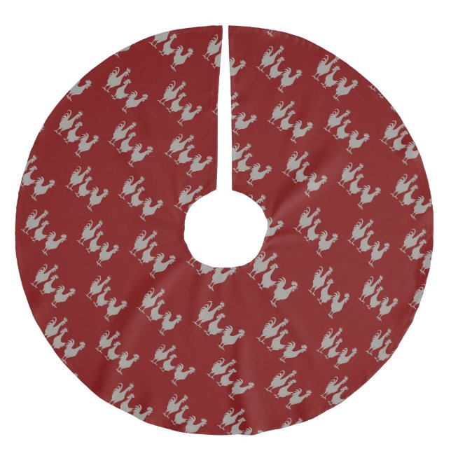 Tre franska hönor Utklippsformade i stencilstil 5 Julgransmatta Borstad Polyester (Framsidan)