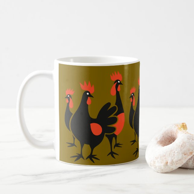 Tre franska höns Retro mitten av 1900-talet Utklip Kaffemugg (Med munk)