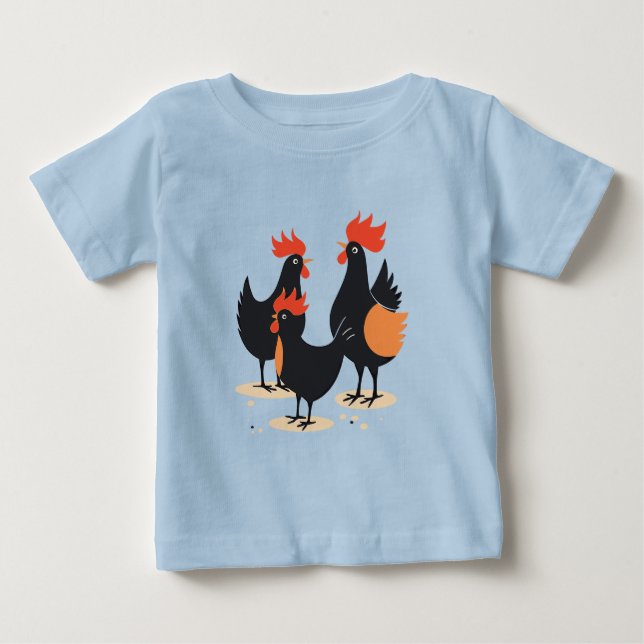 Tre franska höns Retro mitten av 1900-talet Utklip T Shirt (Framsida)