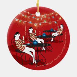 Tre Franskar... dubbla sida vid sida Julgransprydnad Keramik