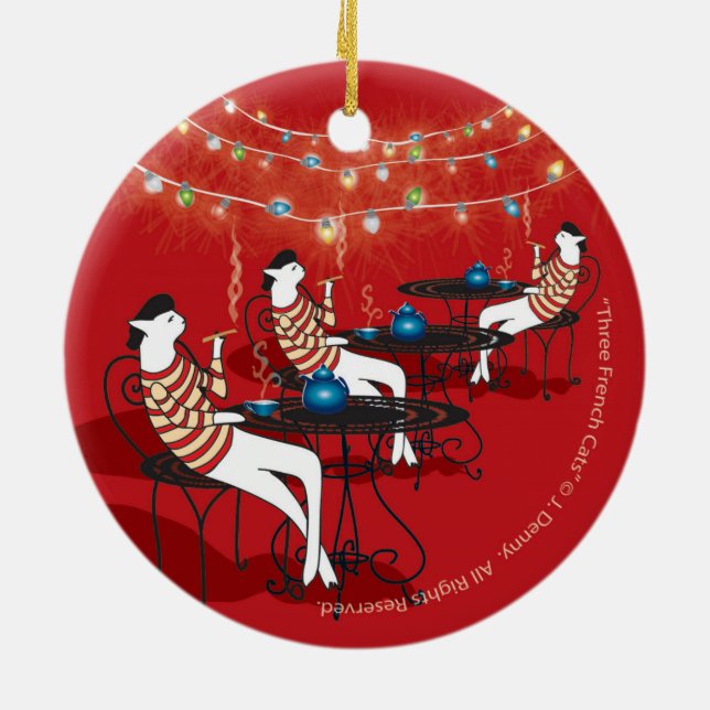 Tre Franskar... dubbla sida vid sida Julgransprydnad Keramik (Baksidan)