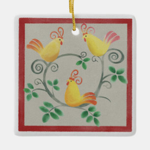 Tre Franskar Hens Square jul Ornamet Julgransprydnad Keramik