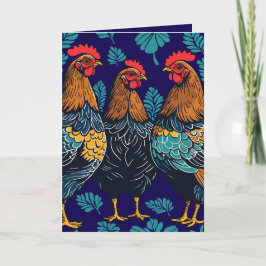 Tre Franskar höns utskuren stencil-Stil Helgkort