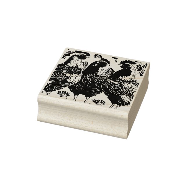 Tre Franskar höns utskuren stencil-Stil Stämpel (Stämpel)