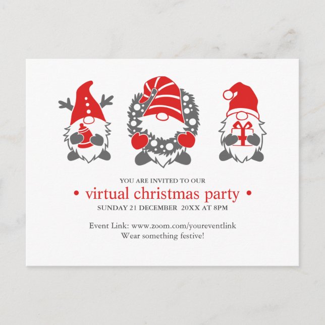 Tre funny Gnomes | Virtuell jul Party Helg Vykort (Framsida)
