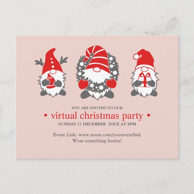 Tre funny Gnomes |  Virtuella jul-Party Helg Vykort (Framsida)