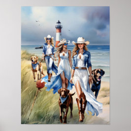 Tre fyr Kusten Cowgirl Dog Walkers Poster