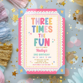 Tre gånger så kul Whimsical flicka 3-års födelseda Inbjudningar