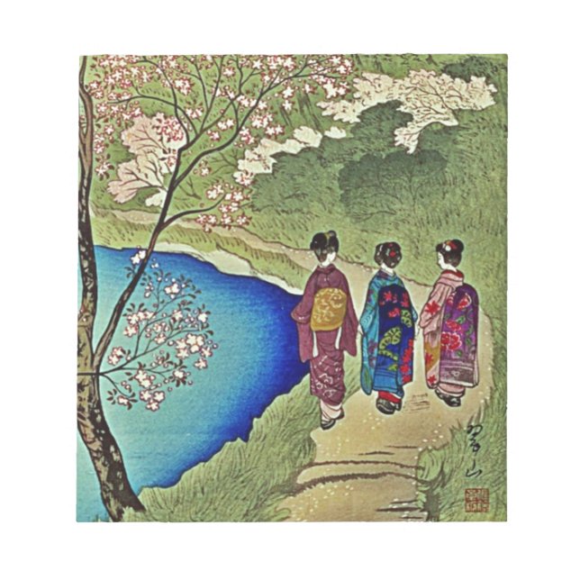 Tre geishas by Vatten japansk Woodblock Art Anteckningsblock (Framsida)