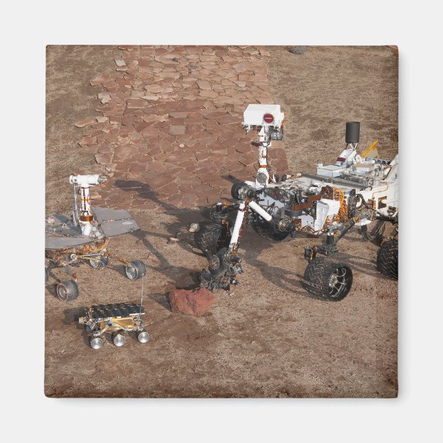 Tre Generation av Mars Rovers. Magnet (Framsidan)