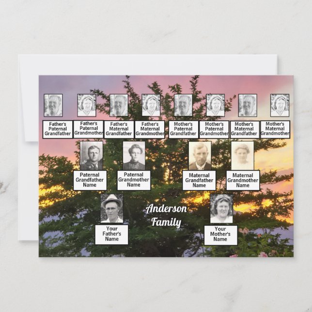 Tre Generation Photo Träd med färgfull solnedgång Inbjudningar (Framsida)