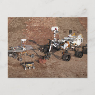 Tre generationer av Mars-rovers. Vykort