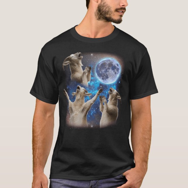 Tre getter som får sitta vid Konstigen Måne T Shirt (Framsida)