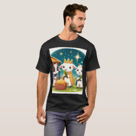 Tre getter står i fält med basket t shirt