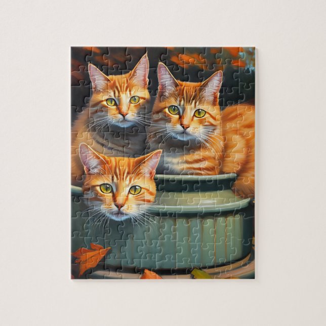 Tre Ginger-katter i en pot, Jigszawa Puzzle Pussel (Vertikal)