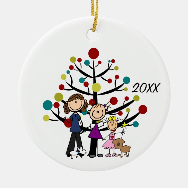 Tre GIrls, Två Hundar Helgdag Ornament (Framsidan)