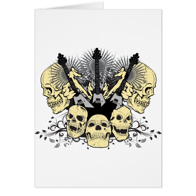 Tre gitarrer med döskallar hälsningskort (Framsidan)