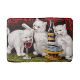 Tre glada kattungar på kalaset badrumsmatta