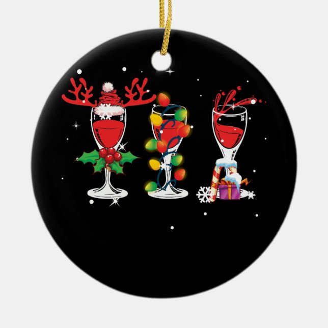 Tre glas Red Vin Santa Hat jul Julgransprydnad Keramik (Framsidan)