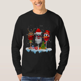 Tre glas Red Vin Santa Hat jul till jul T Shirt