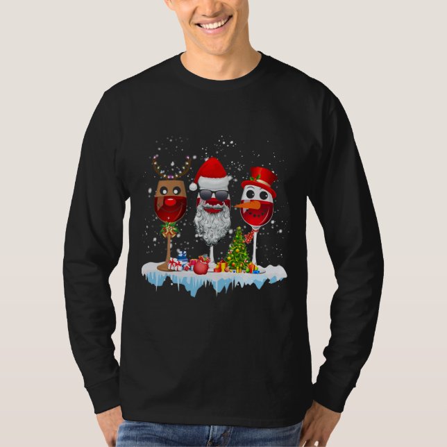 Tre glas Red Vin Santa Hat jul till jul T Shirt (Framsida)
