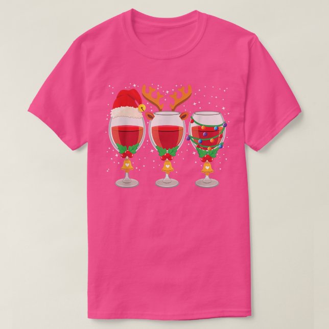 Tre glas Red Vin Santa Hat-julfonen T Shirt (Design framsida)