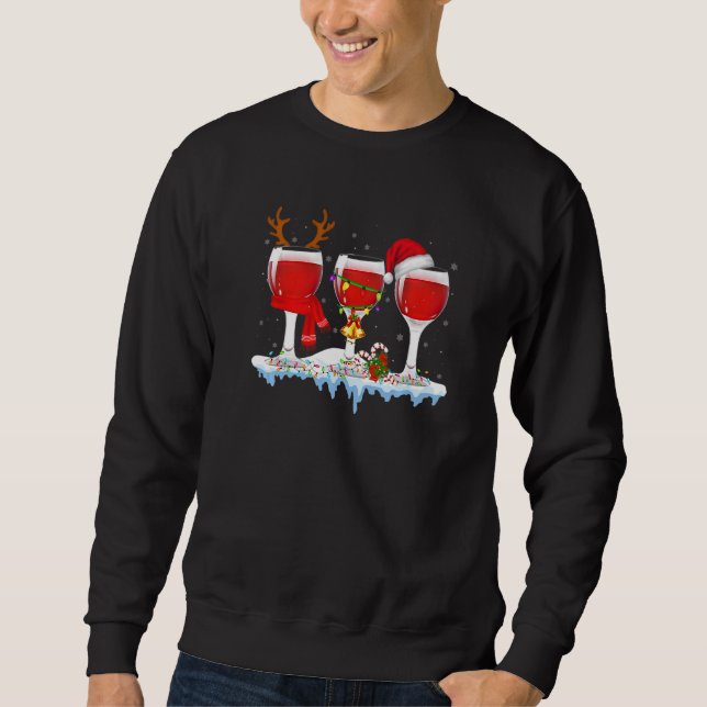 Tre glas rött vin drickare jul lång ärmad tröja (Framsida)