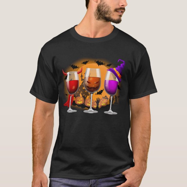 Tre glasögon av Vin Halloween Vin T-Shirt (Framsida)