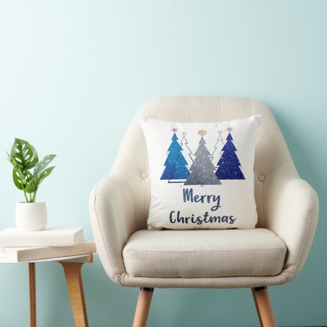 Tre glitter julgran med stjärnmeriter kudde (Stol)