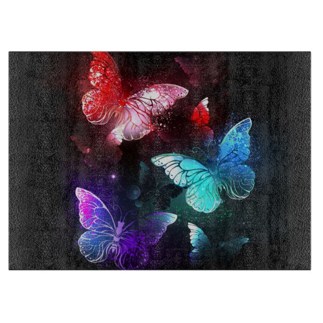 Tre Glowing Butterflies på nattbakgrund (Framsidan)