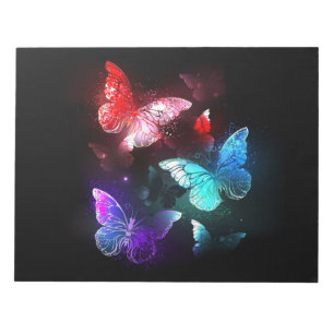 Tre Glowing Butterflies på nattbakgrund Anteckningsblock