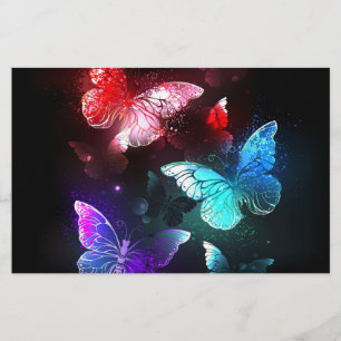 Tre Glowing Butterflies på nattbakgrund Brevpapper