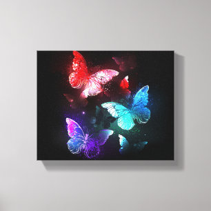 Tre Glowing Butterflies på nattbakgrund Canvastryck