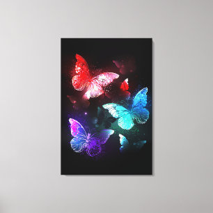 Tre Glowing Butterflies på nattbakgrund Canvastryck