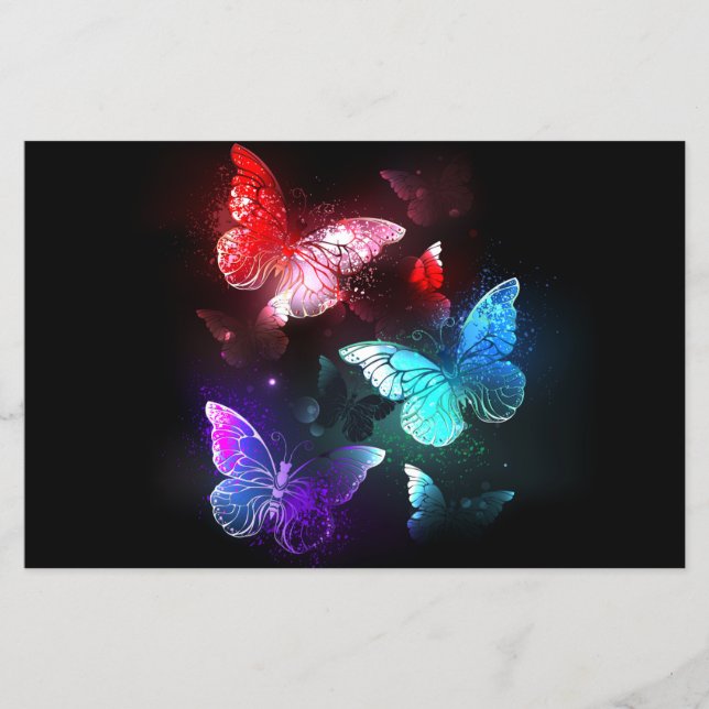 Tre Glowing Butterflies på nattbakgrund Flygblad (Framsidan)