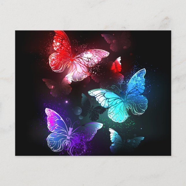 Tre Glowing Butterflies på nattbakgrund Flygblad (Framsidan)