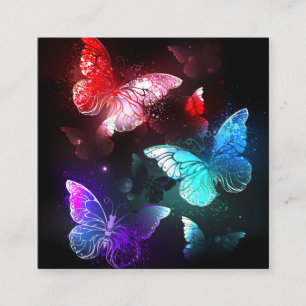 Tre Glowing Butterflies på nattbakgrund Fyrkantigt Visitkort