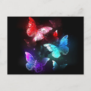 Tre Glowing Butterflies på nattbakgrund Helg Vykort