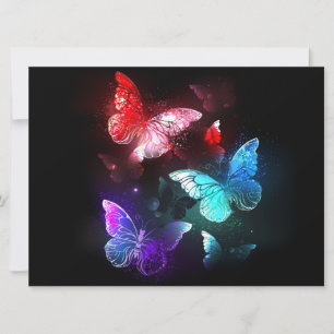 Tre Glowing Butterflies på nattbakgrund Julkort
