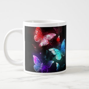 Tre Glowing Butterflies på nattbakgrund Jumbo Mugg