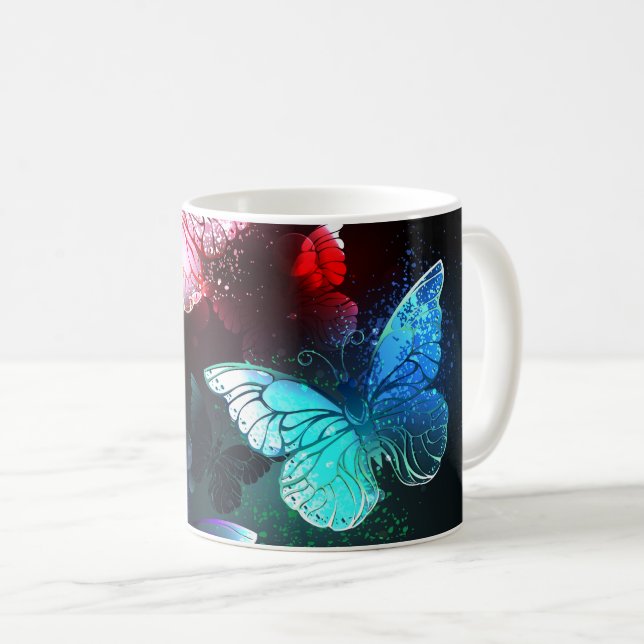 Tre Glowing Butterflies på nattbakgrund Kaffemugg (Framsida höger)