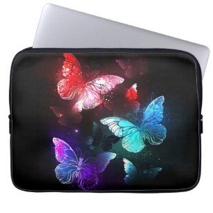 Tre Glowing Butterflies på nattbakgrund Laptop Fodral